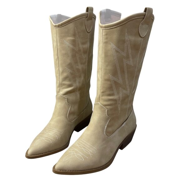 Dirty Laundry Josea Cowboy Boot Women's Size 8 Mid Calf Soft Shaft Cream New - Picture 3 of 11